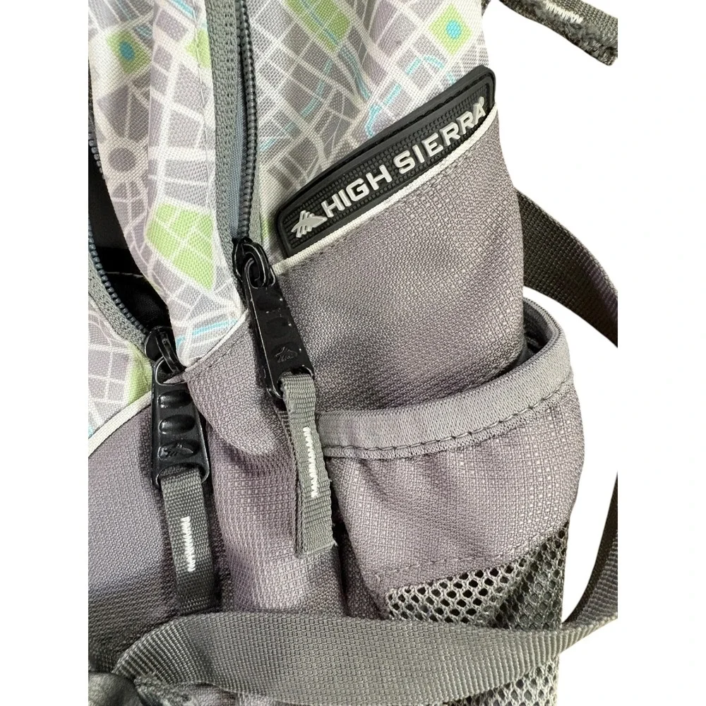 High Sierra Gray Map Print Multi Pocket Hiking Travel Backpack